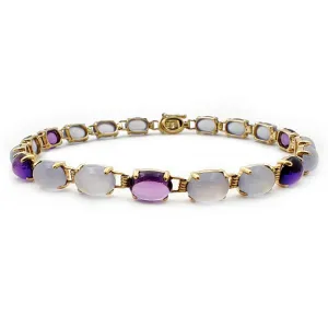 Prongset Amethyst & Moonstone Link Bracelet (14K)