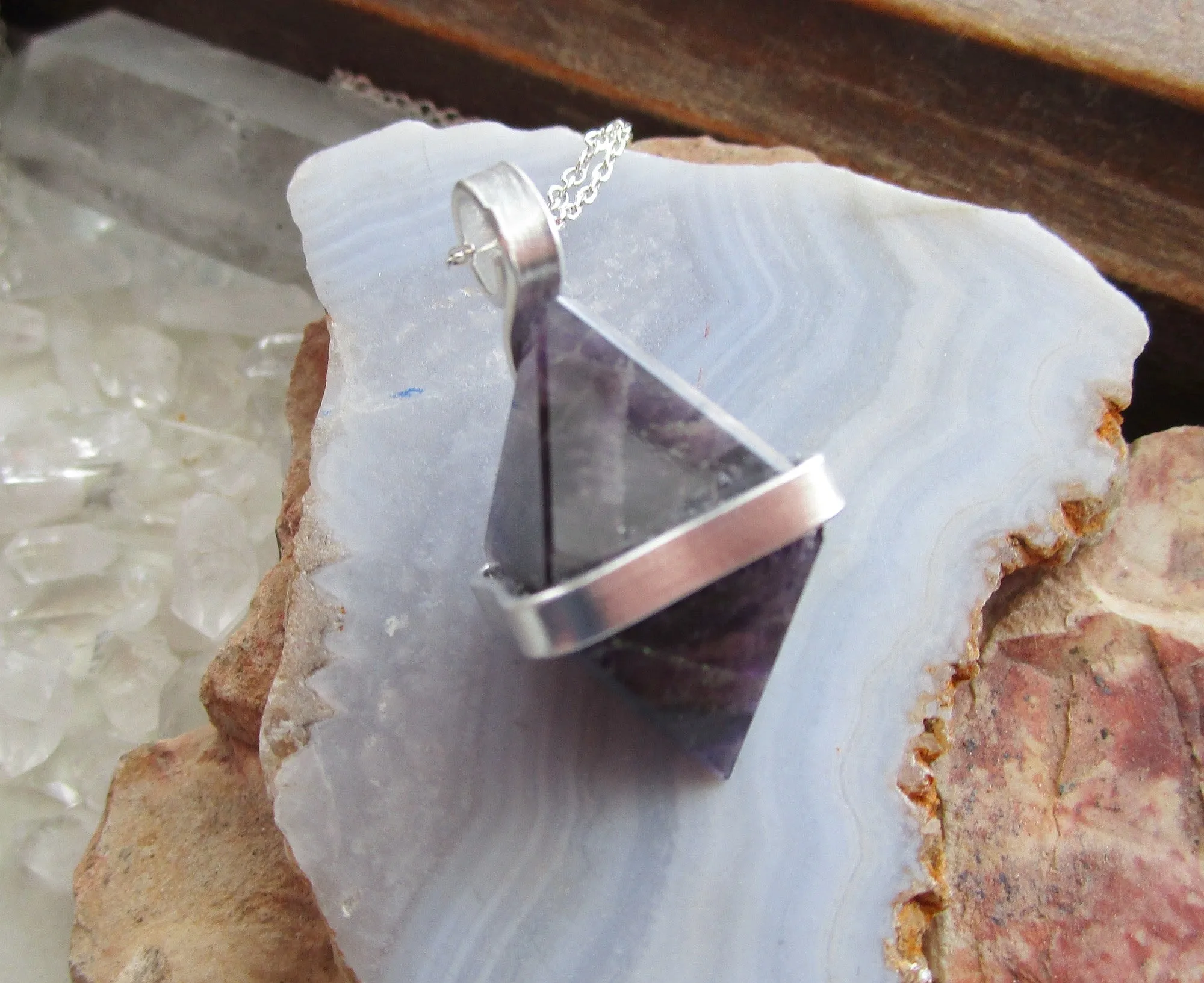 Purple Amethyst Natural Diamond Crystal Pendant Necklace