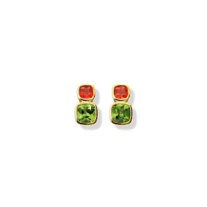 Qin & Han Earrings 18ct Yellow Gold - Fire Opal & Peridot