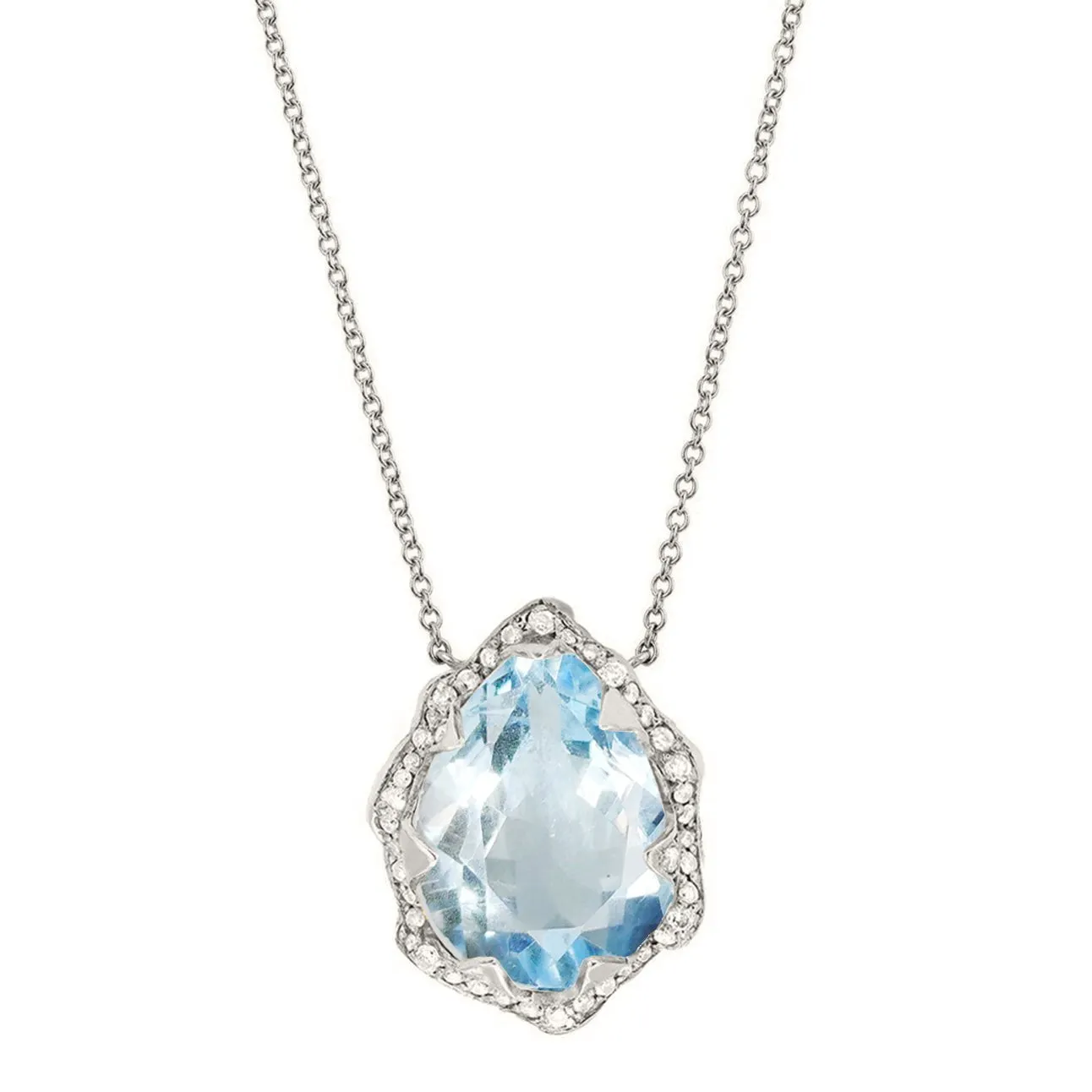 Queen Water Drop Aquamarine Necklace with Full Pavé Diamond Halo