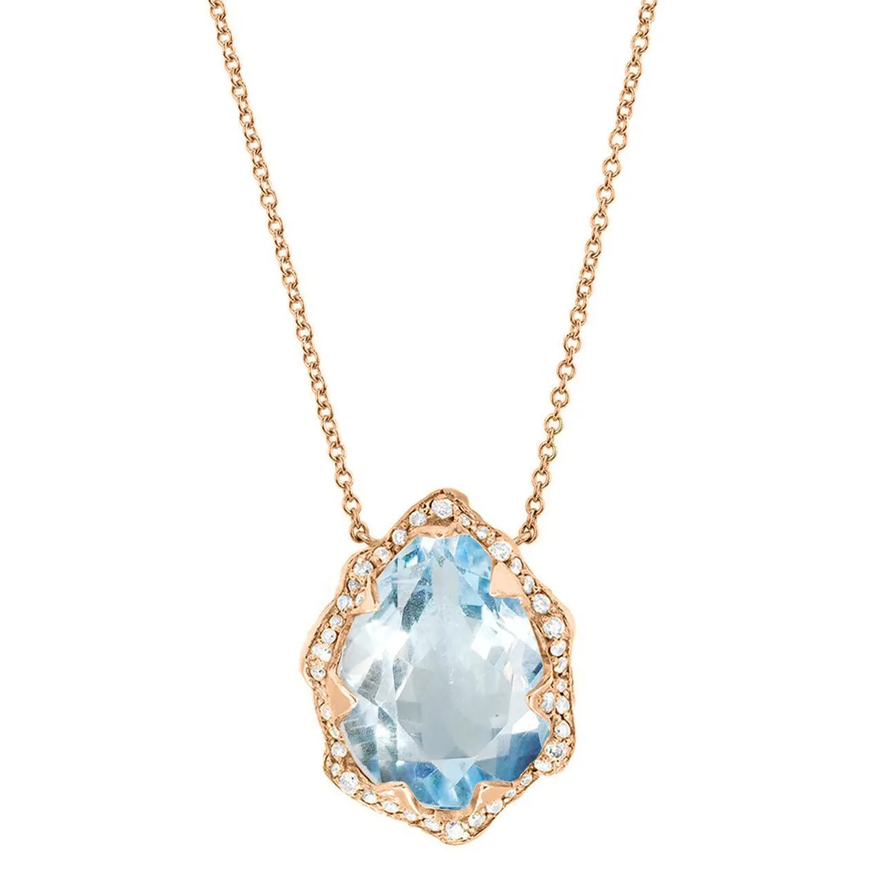 Queen Water Drop Aquamarine Necklace with Full Pavé Diamond Halo