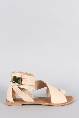 Qupid Croco Strappy Toe Ring Flat Sandal