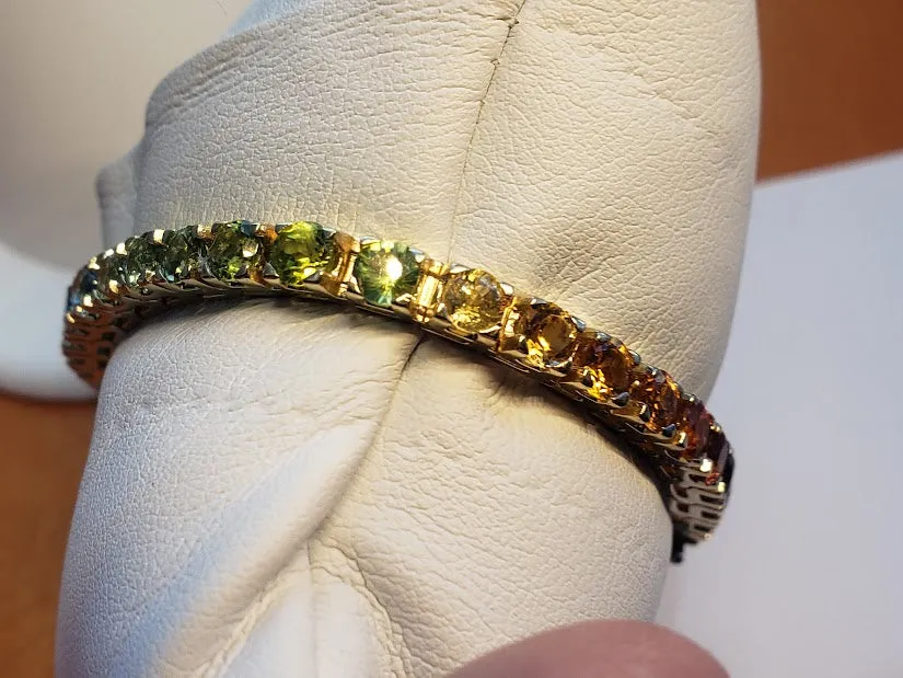 Rainbow of Natural Gems In Heavy Yellow Gold Bracelet - Estate Bargain