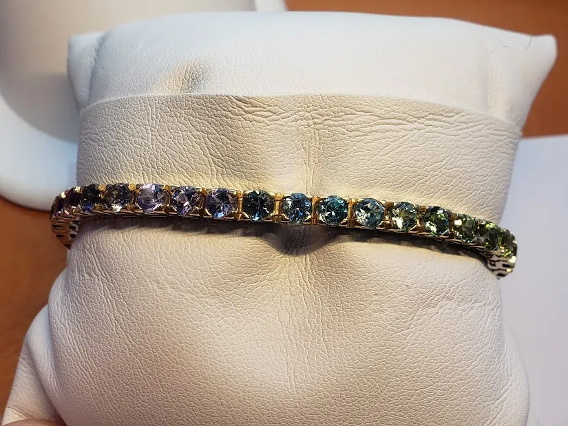 Rainbow of Natural Gems In Heavy Yellow Gold Bracelet - Estate Bargain