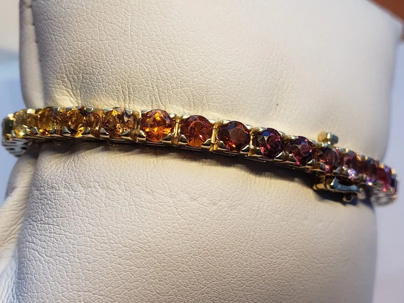 Rainbow of Natural Gems In Heavy Yellow Gold Bracelet - Estate Bargain