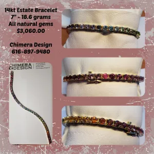 Rainbow of Natural Gems In Heavy Yellow Gold Bracelet - Estate Bargain