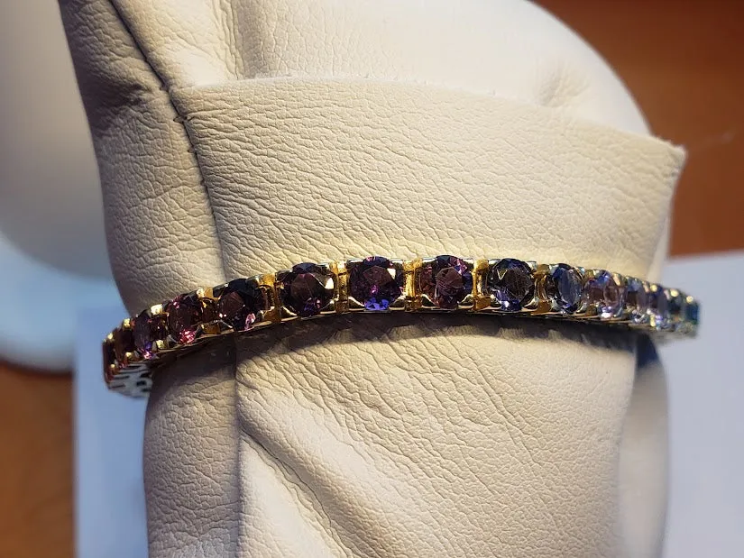 Rainbow of Natural Gems In Heavy Yellow Gold Bracelet - Estate Bargain