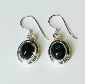 Rare Black Opal Hook Earrings, oval (PG90)