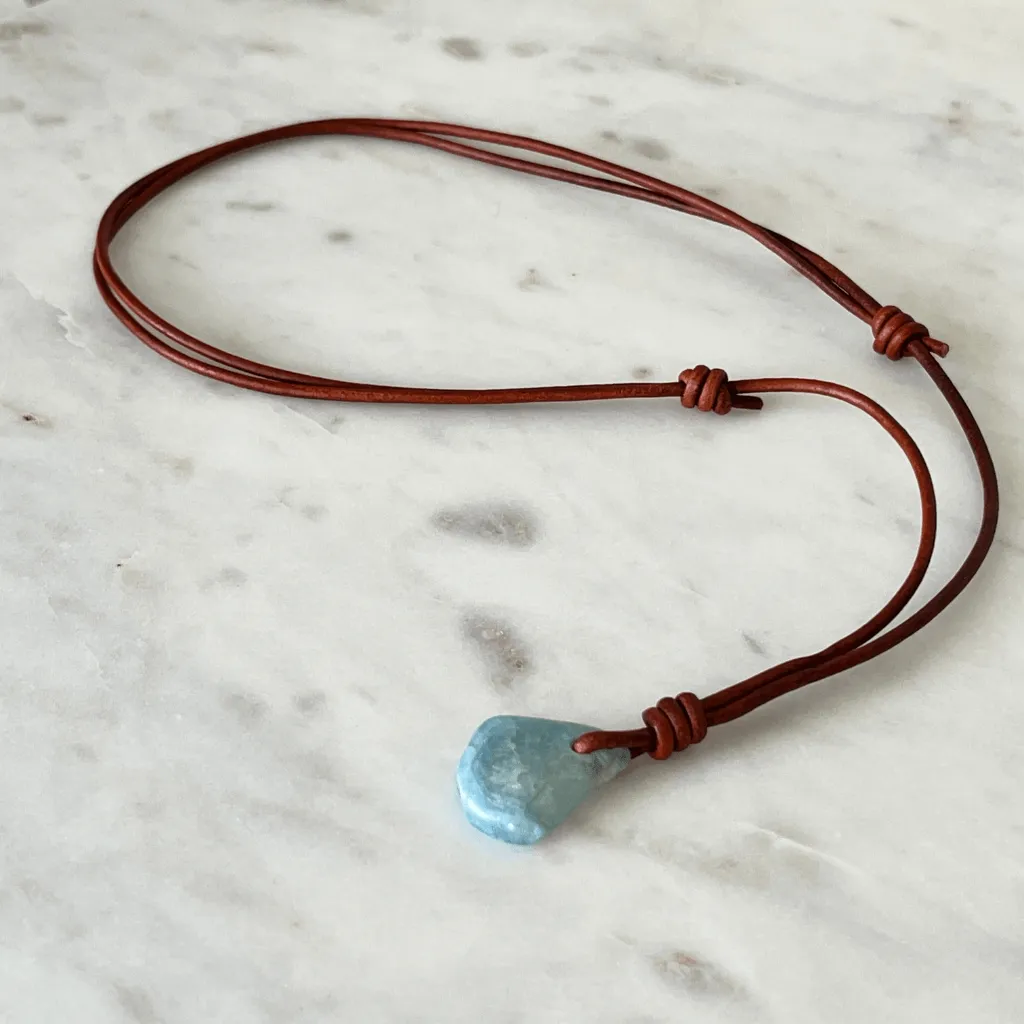 Raw Aquamarine Gemstone Pendant - Unique OOAK Piece