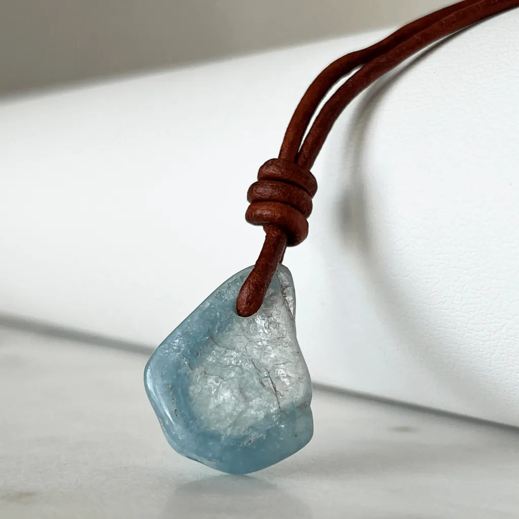 Raw Aquamarine Gemstone Pendant - Unique OOAK Piece