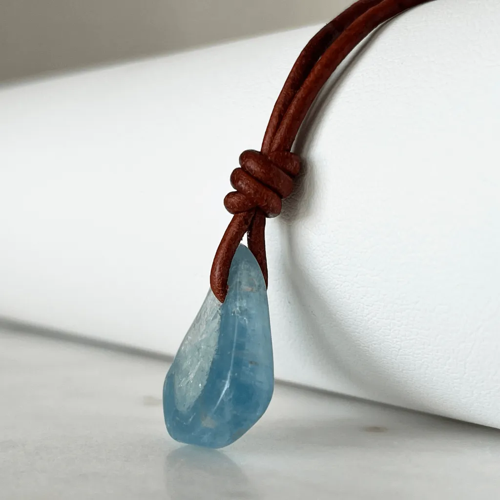 Raw Aquamarine Gemstone Pendant - Unique OOAK Piece