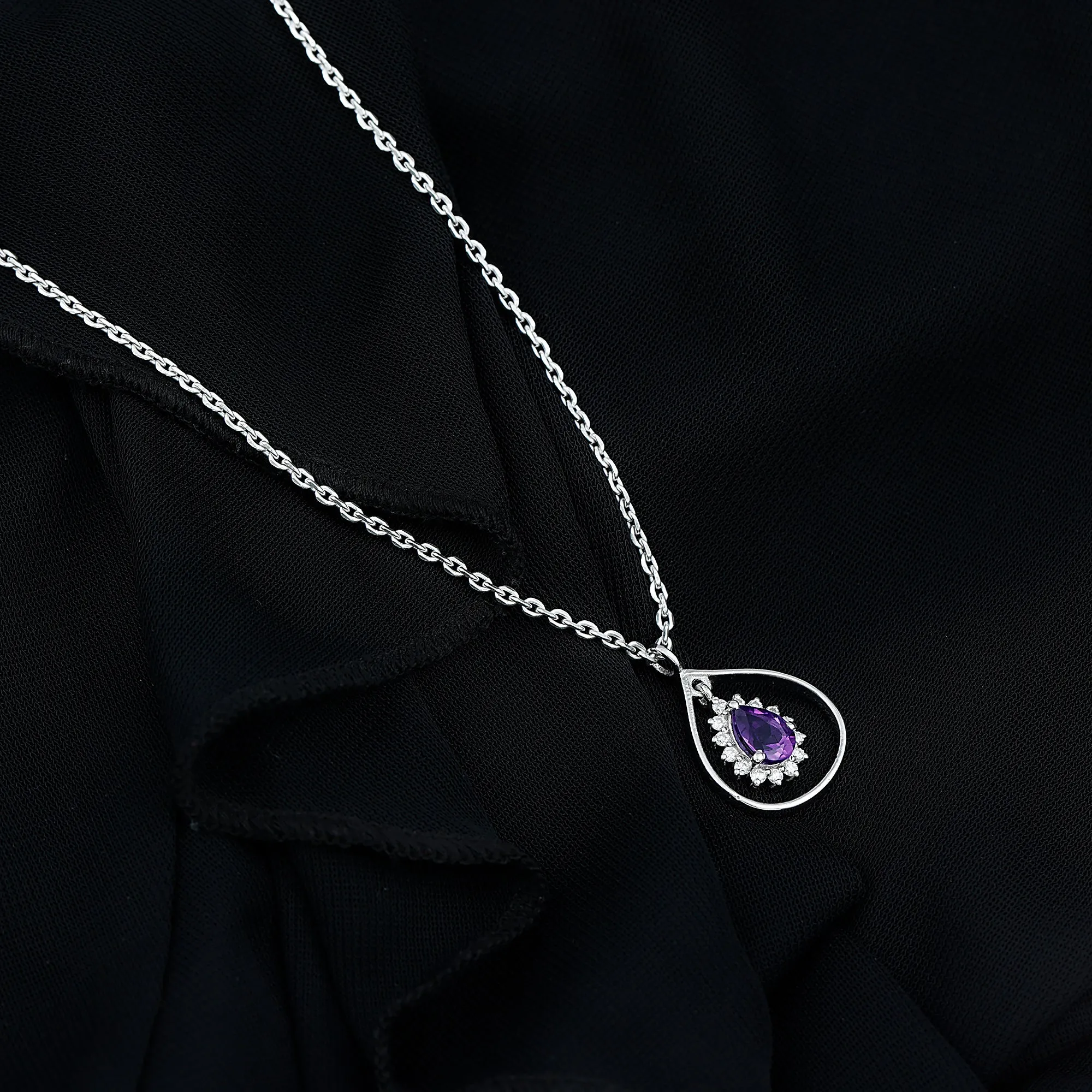 Real Amethyst Moissanite Teardrop Pendant Necklace