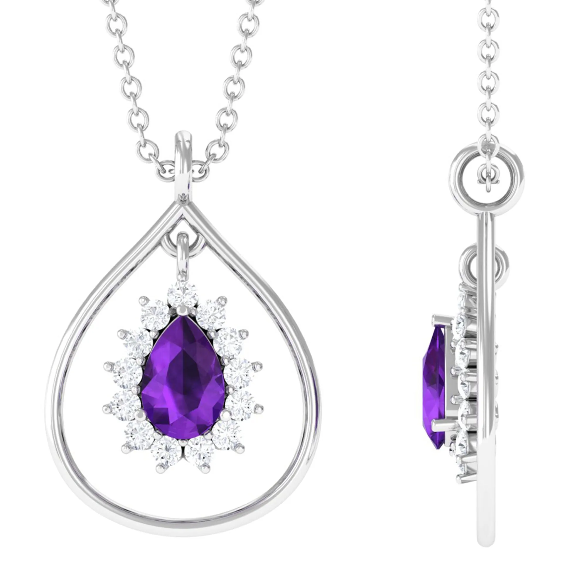 Real Amethyst Moissanite Teardrop Pendant Necklace