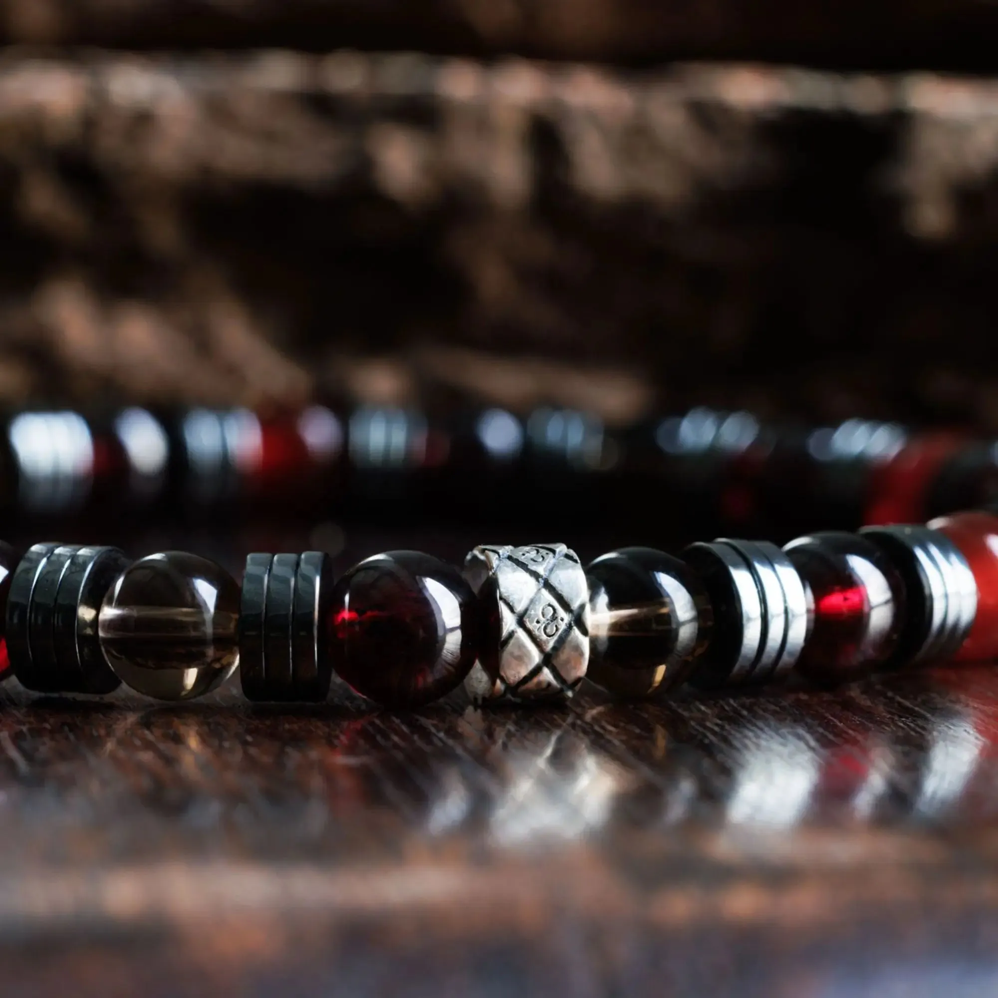 Red Garnet - Carnelian - Smoky Quartz Bracelet I (6mm)