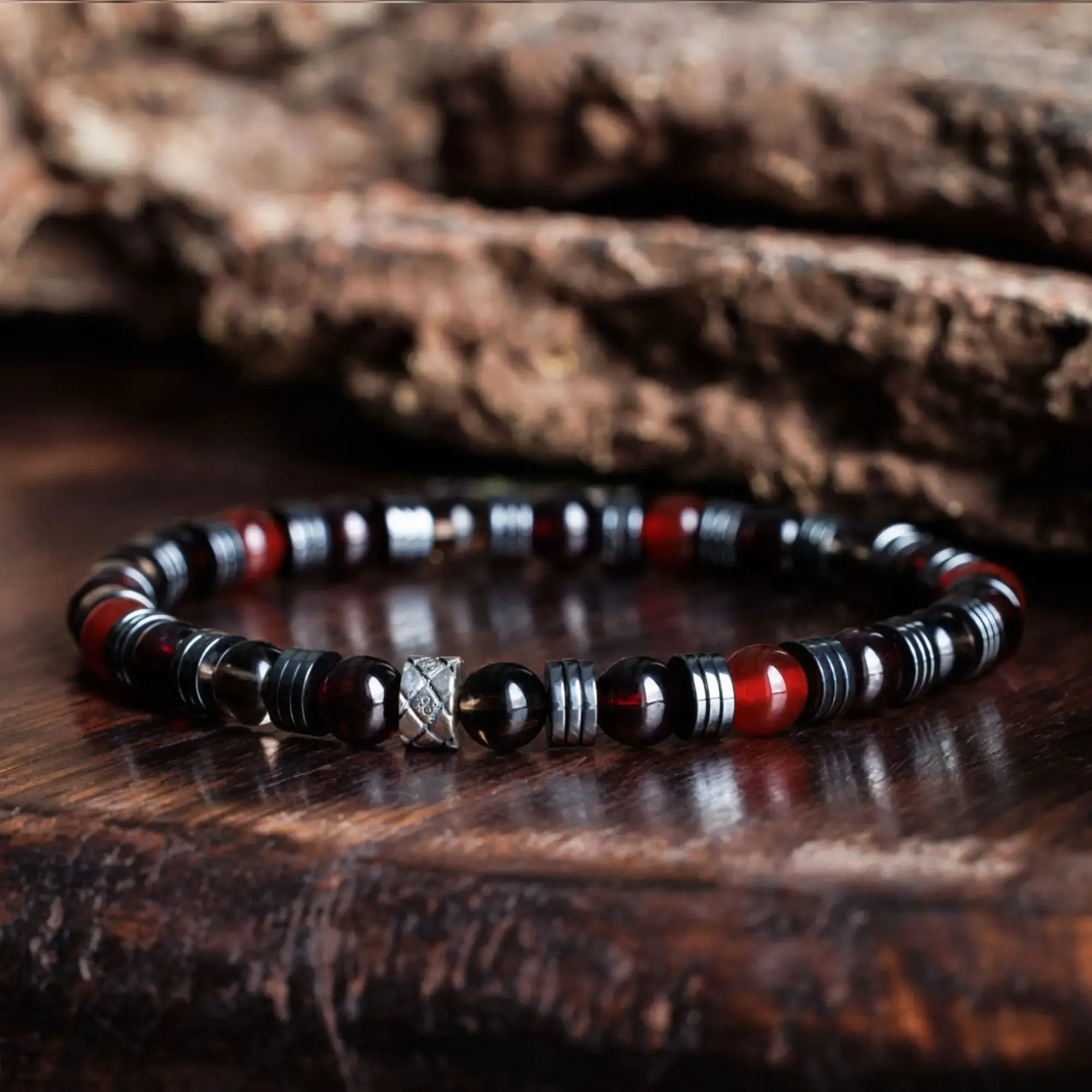 Red Garnet - Carnelian - Smoky Quartz Bracelet I (6mm)