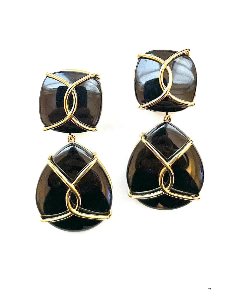 Rock Crystal and Gold Wrapped Cushion Drop Earrings