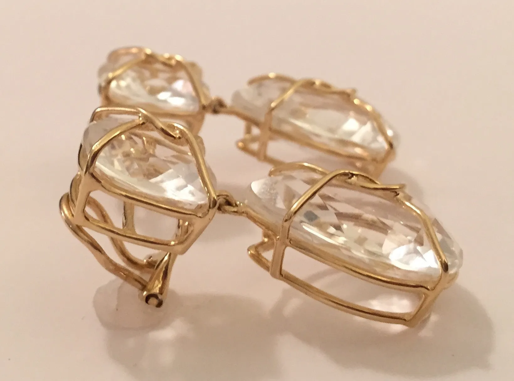 Rock Crystal and Gold Wrapped Cushion Drop Earrings