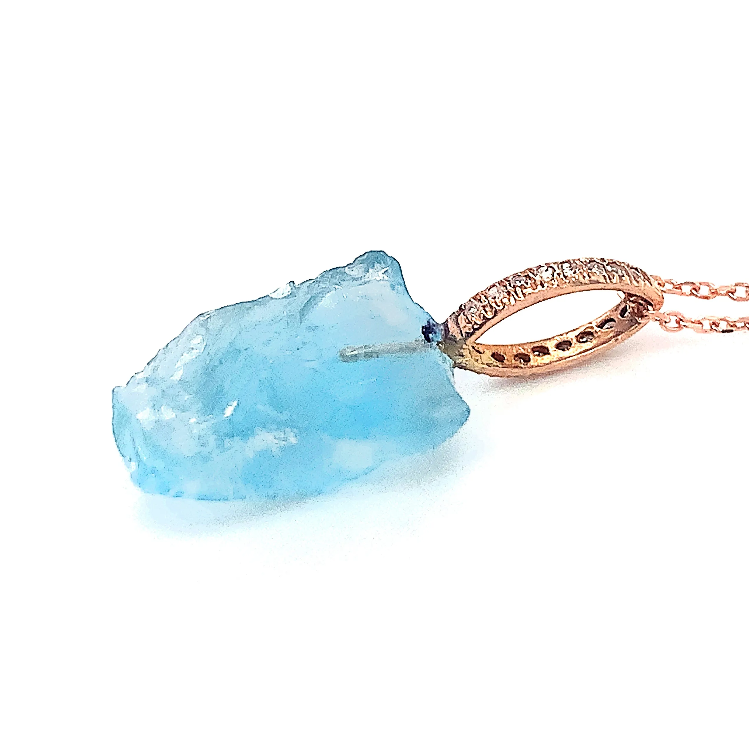 Rough Aquamarine, Diamond, & Rose Gold Pendant - "Cascade"