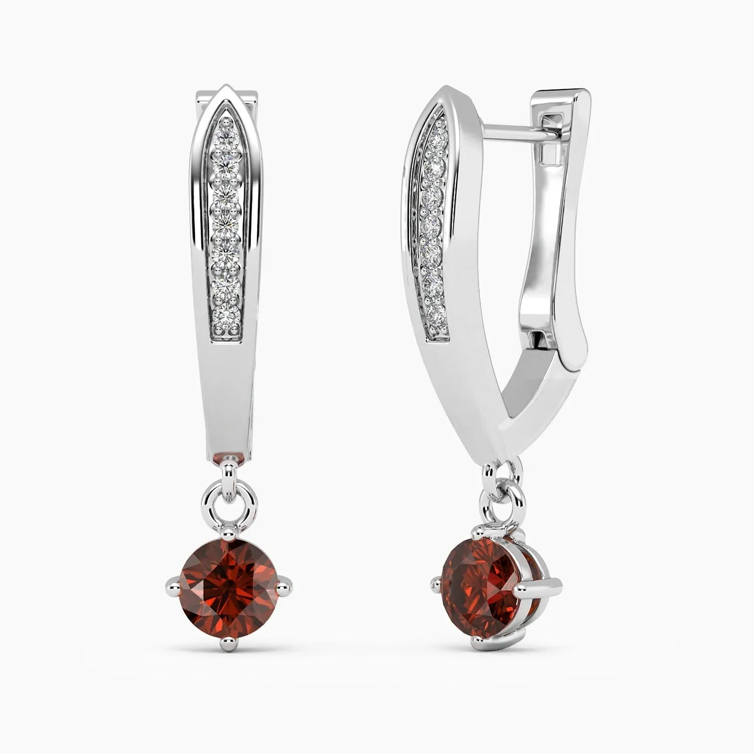 Round Garnet Drop Hoop Earrings in Silver - Irosk Australia ®