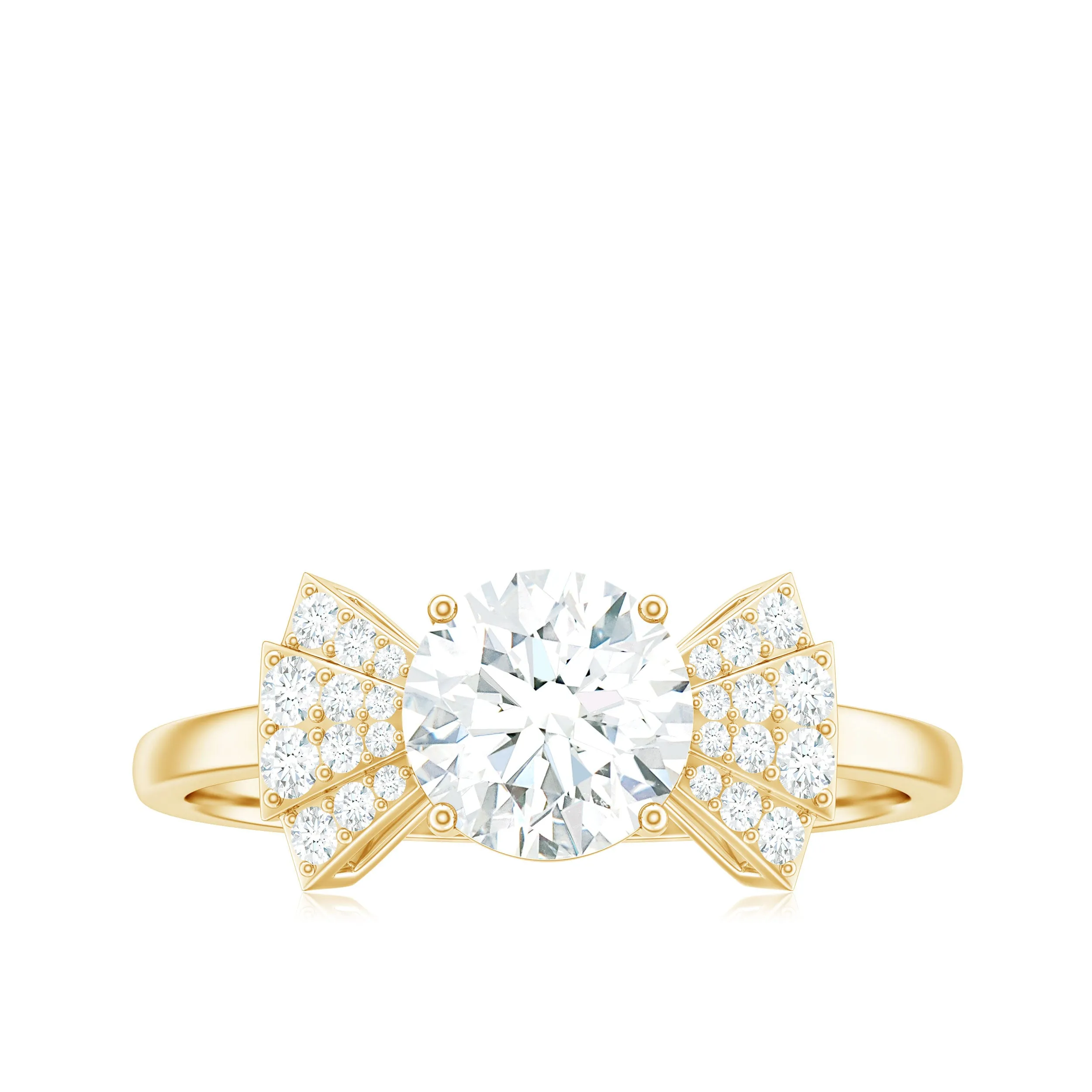 Round Shape Moissanite Solitaire Designer Engagement Ring in Gold