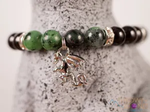 RUBY ZOISITE & GARNET Crystal Bracelet - Dragon Charm, Round Beads - Charm Bracelet, Beaded Bracelet, Handmade Jewelry, E1976