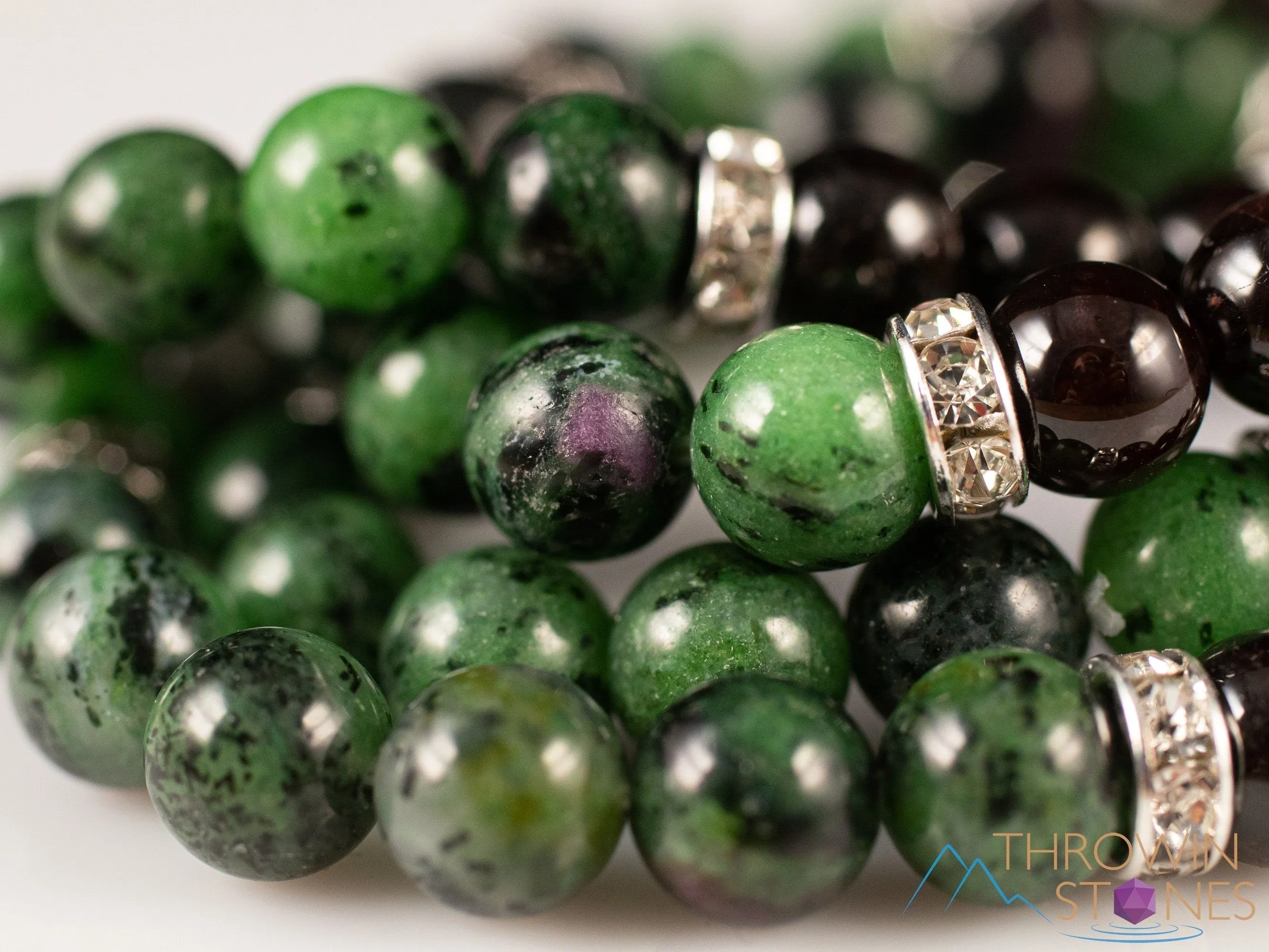 RUBY ZOISITE & GARNET Crystal Bracelet - Dragon Charm, Round Beads - Charm Bracelet, Beaded Bracelet, Handmade Jewelry, E1976