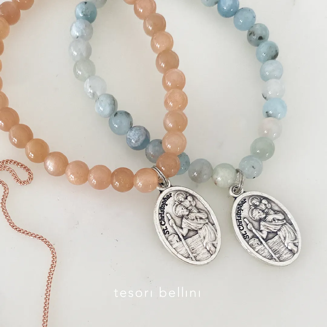 'Safe Travels' Gemstone Saint Bracelet - Sunstone / St Christopher