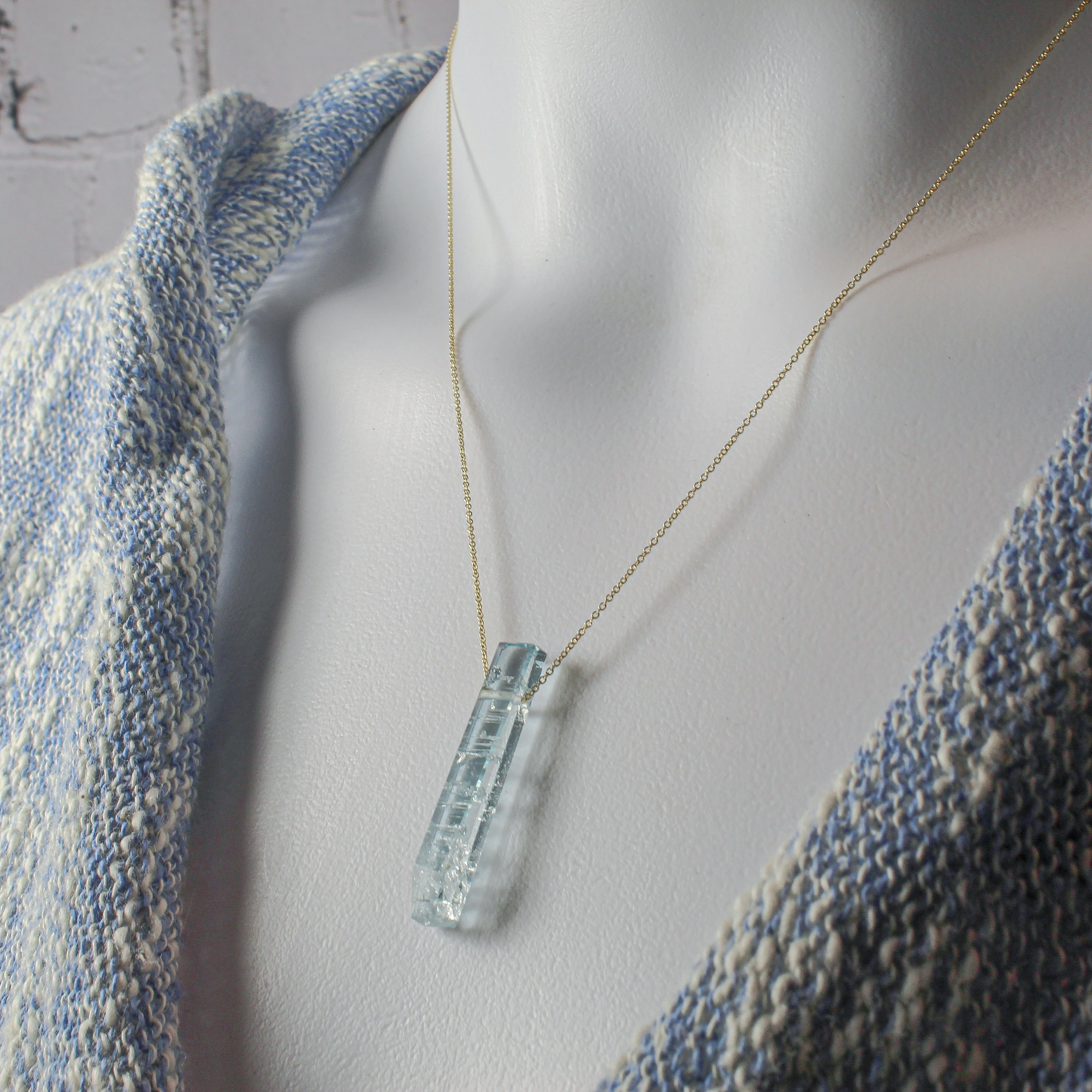 SALE! Aquamarine Crystal on 14k Gold Necklace by Margaret Solow