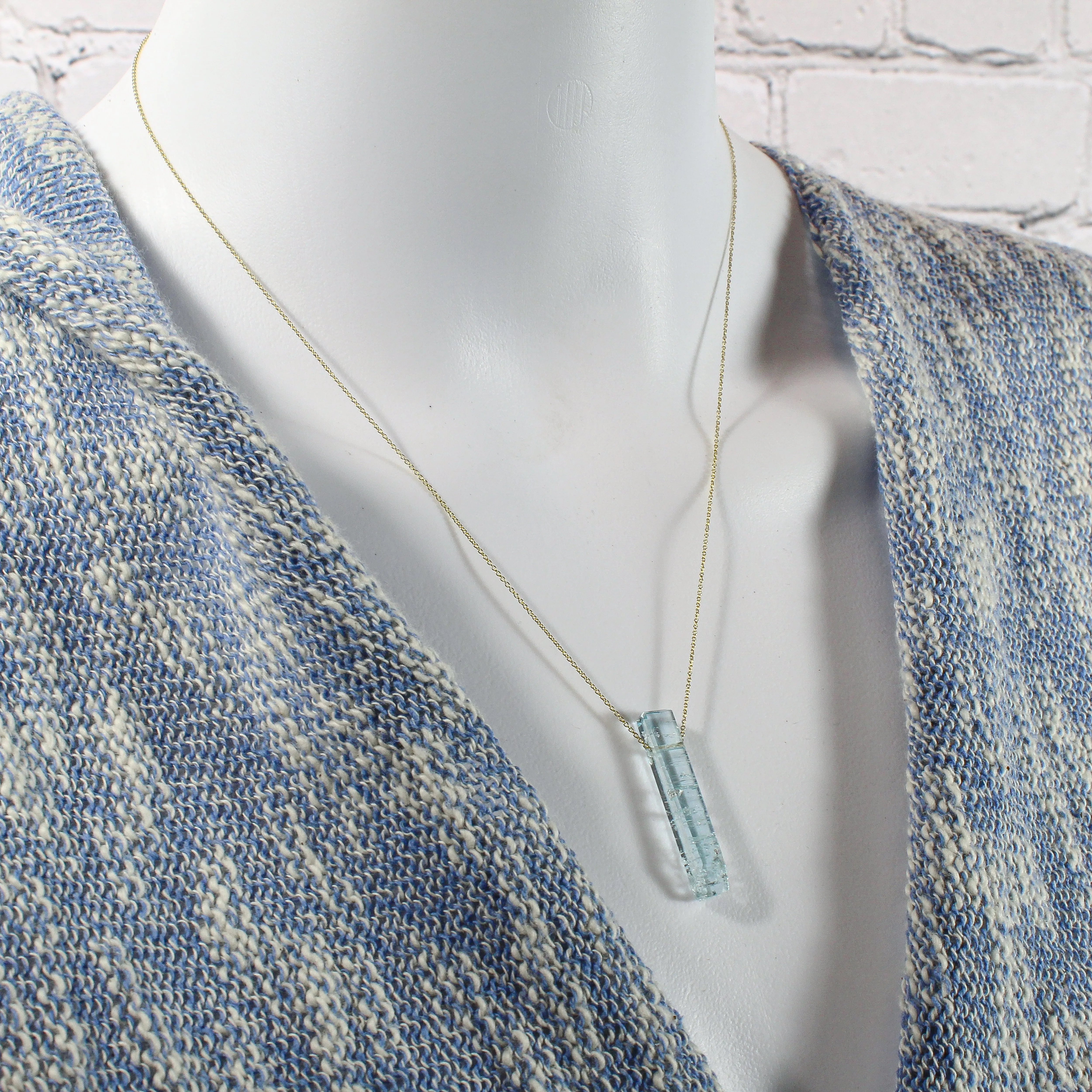 SALE! Aquamarine Crystal on 14k Gold Necklace by Margaret Solow