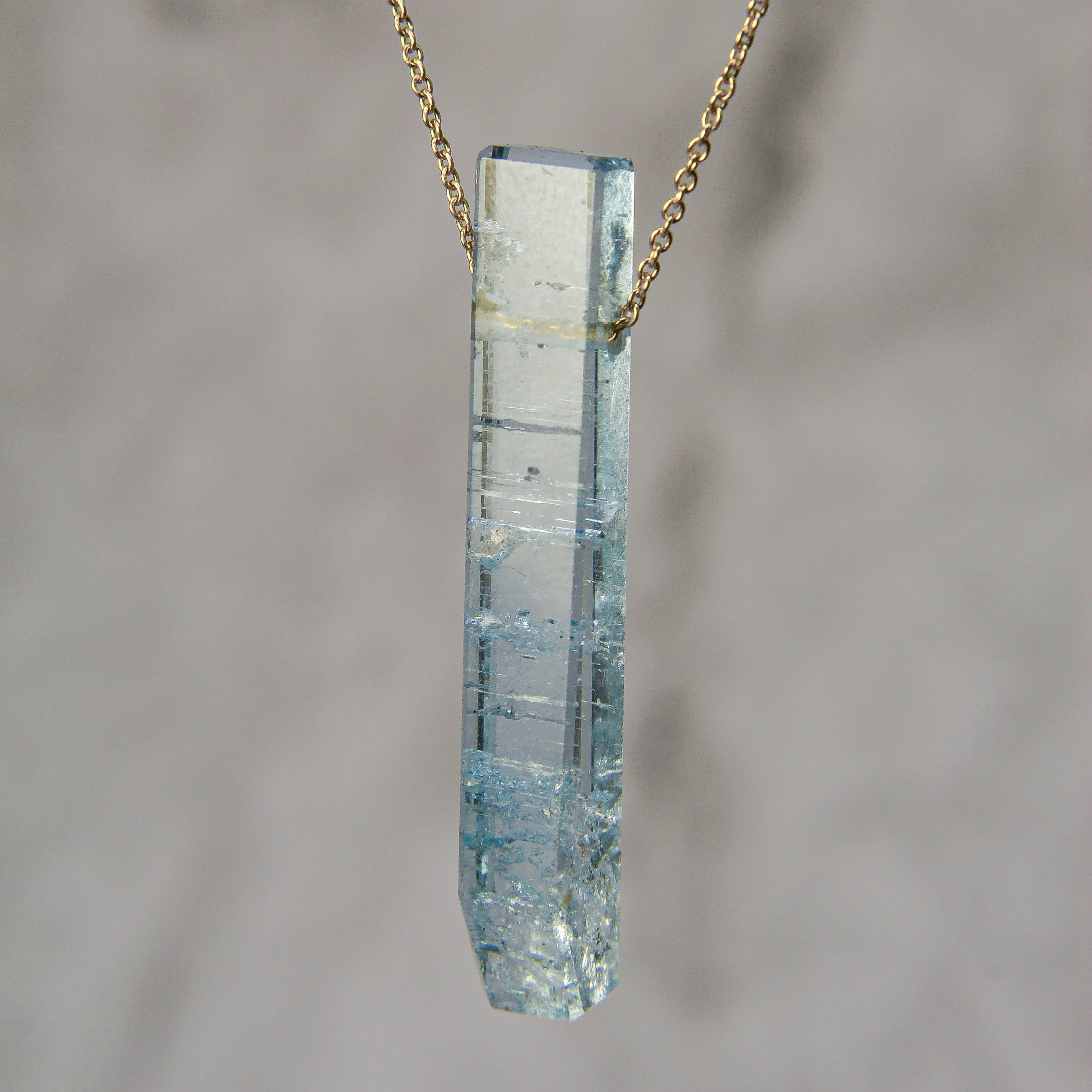 SALE! Aquamarine Crystal on 14k Gold Necklace by Margaret Solow