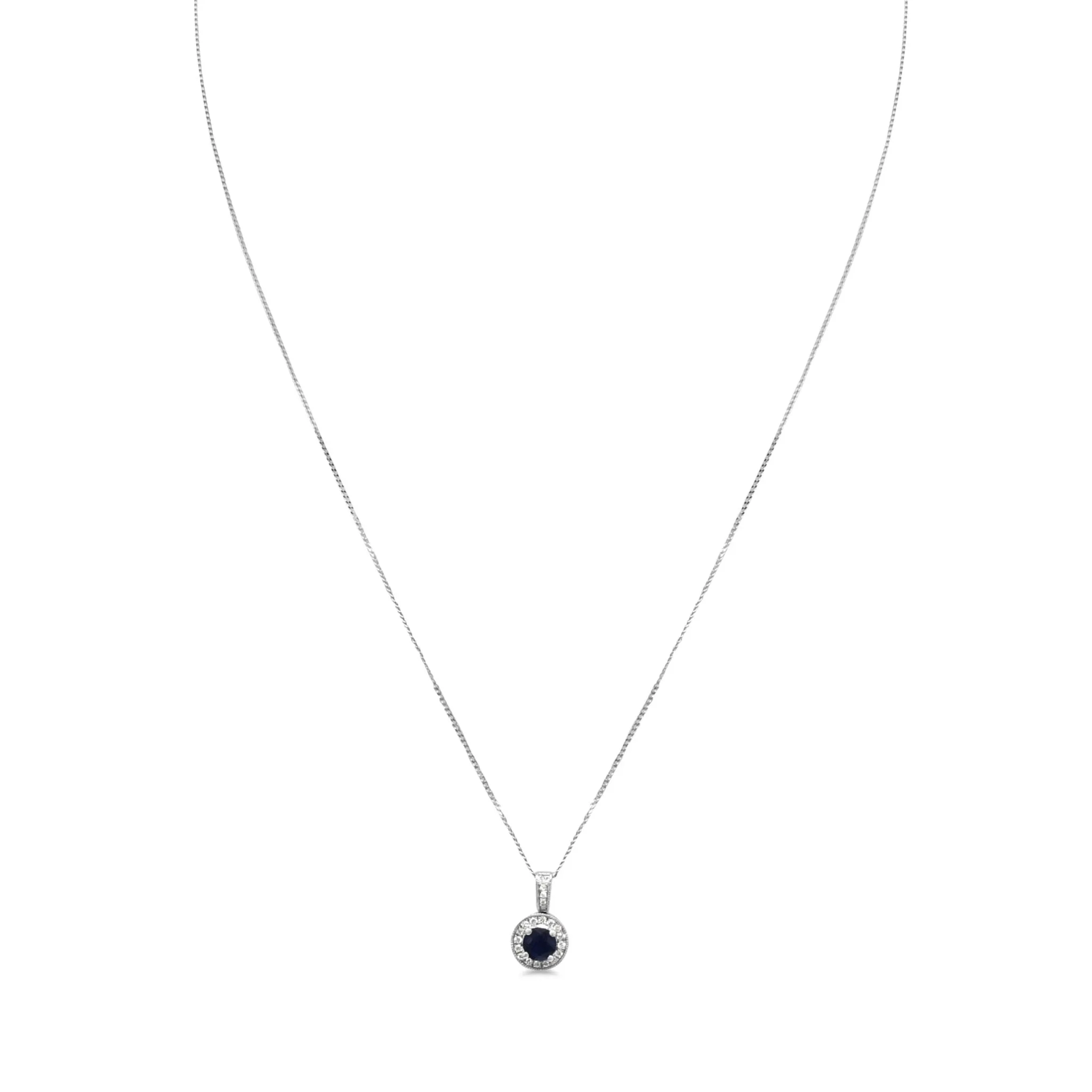 Sapphire & Brilliant Cut Diamond Pendant On Necklace - 18ct White Gold