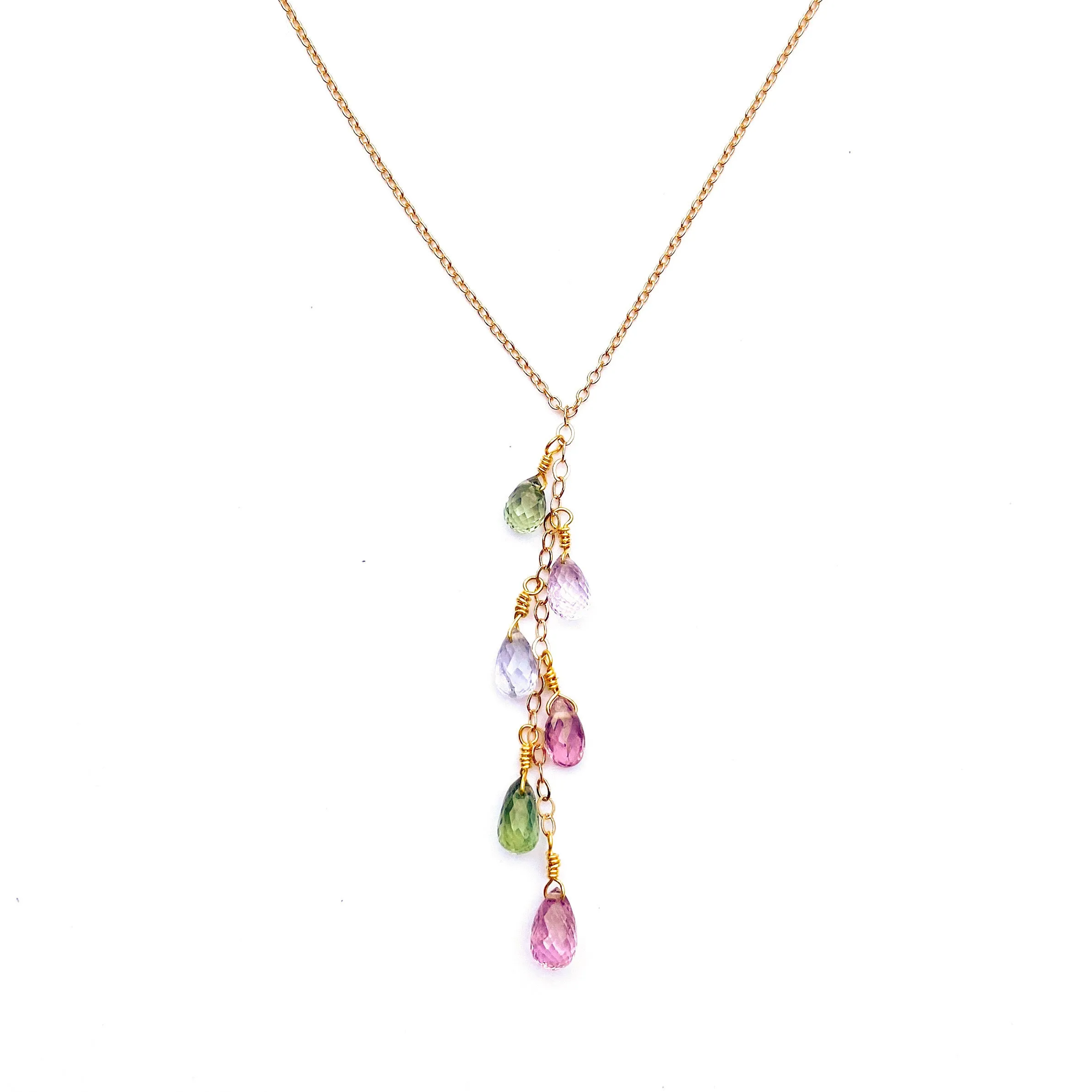 Sapphire Briolette Cascade Necklace in 14K Gold