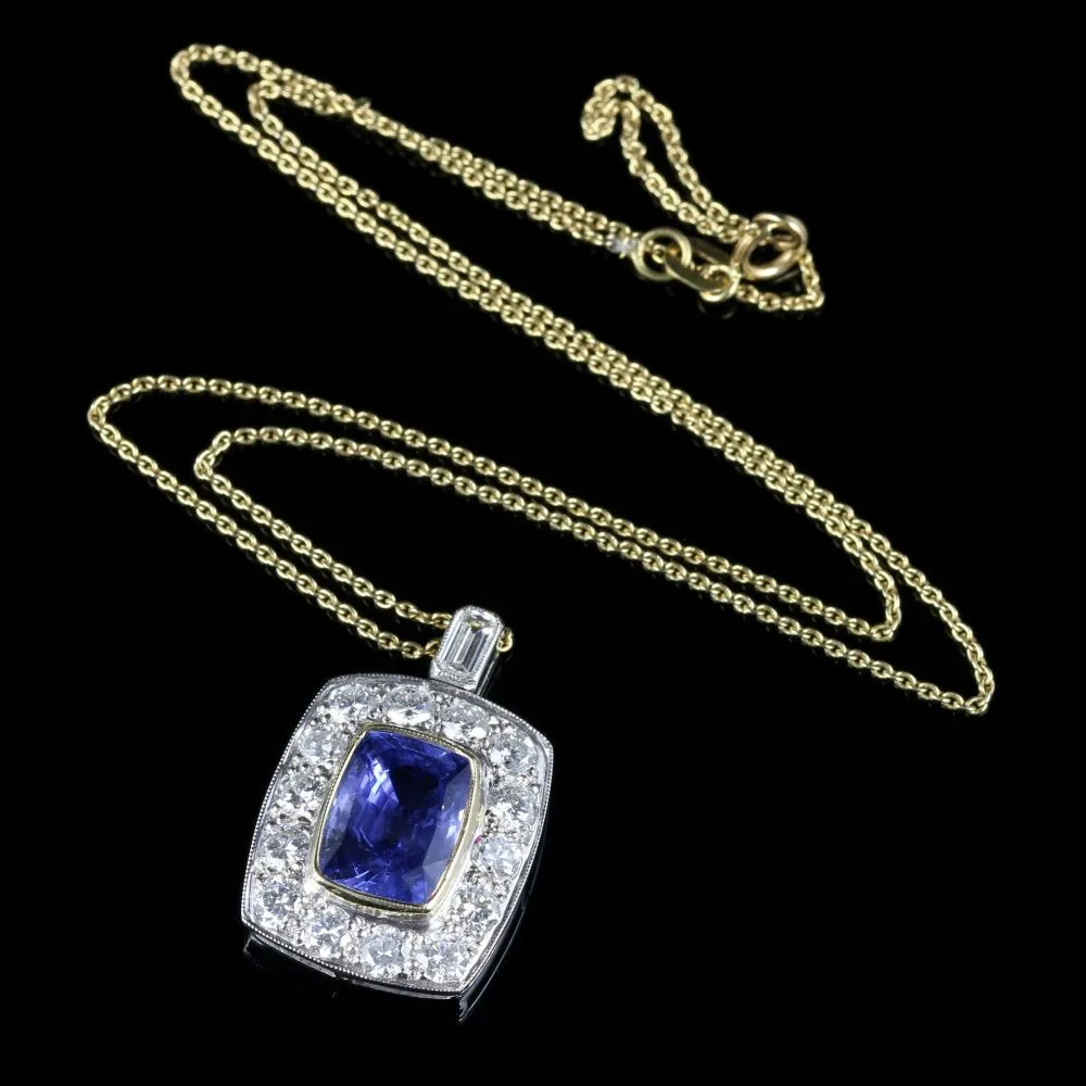 Sapphire Diamond Pendant Necklace 18Ct Gold