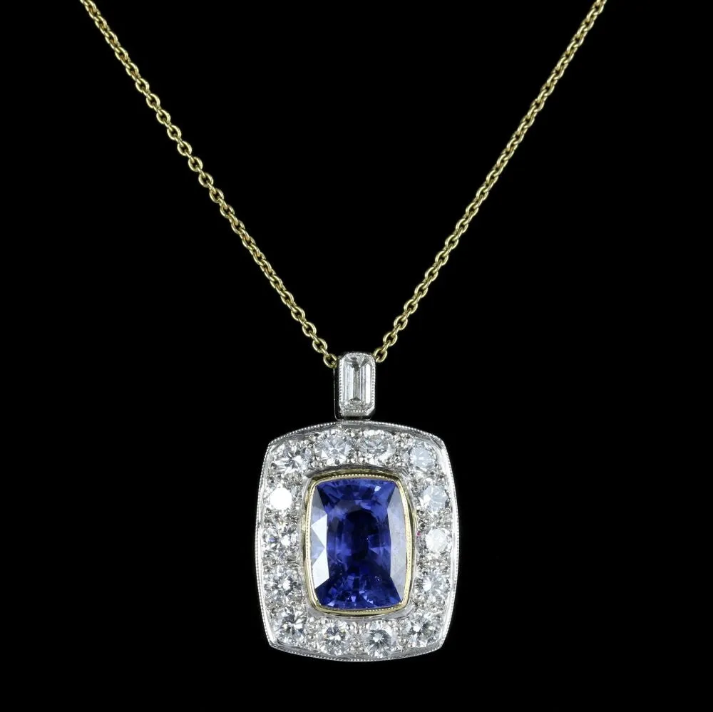 Sapphire Diamond Pendant Necklace 18Ct Gold