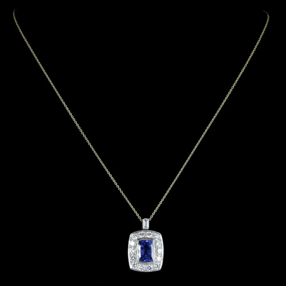 Sapphire Diamond Pendant Necklace 18Ct Gold