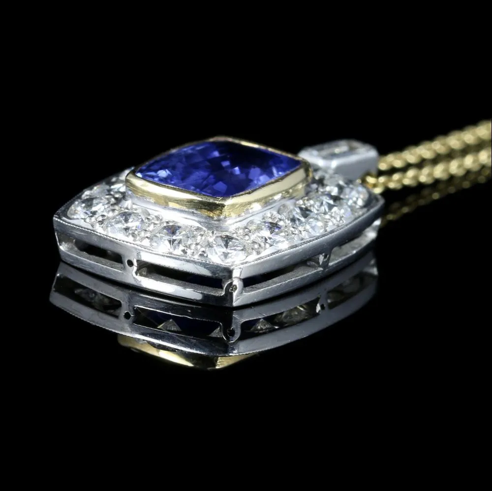 Sapphire Diamond Pendant Necklace 18Ct Gold