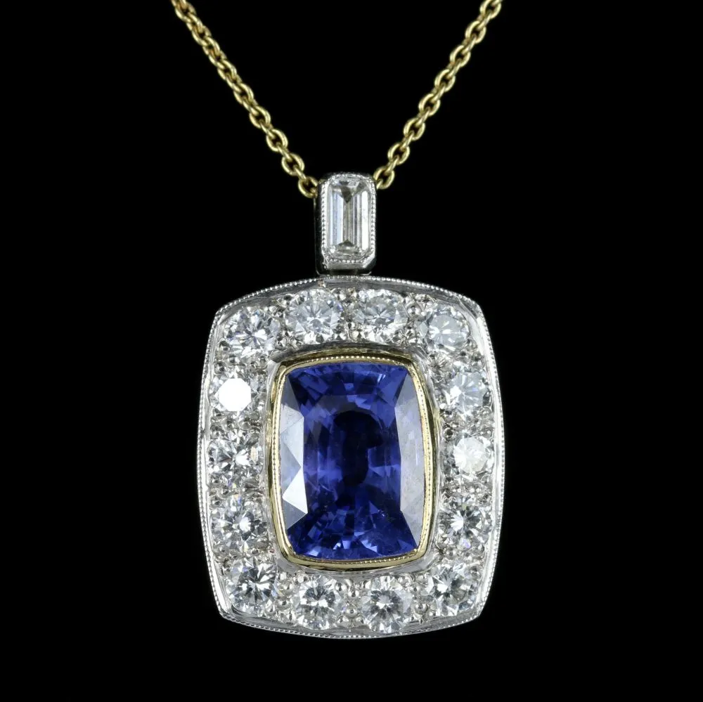 Sapphire Diamond Pendant Necklace 18Ct Gold