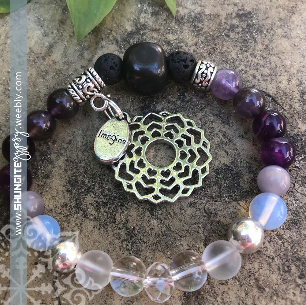 Shungite Amplified CROWN Chakra Bracelet with CROWN CHAKRA and IMAGINE Charms ~ Small [#24]