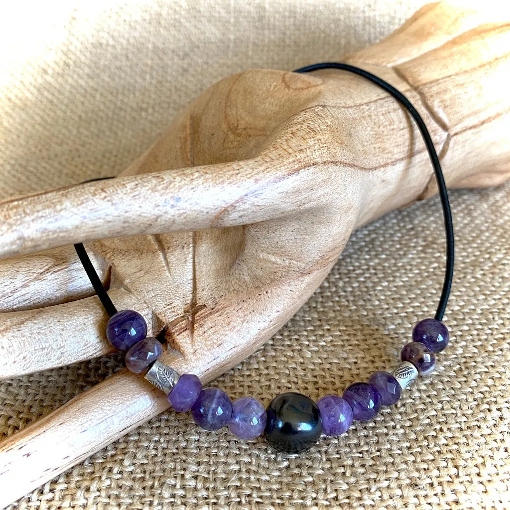 Shungite Cube Bead Necklace, Amethyst, Intuition, Calming the Mind