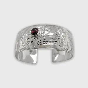 Silver 1 inch Wolf Bracelet with Garnet