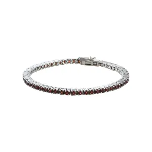 Silver Classic Red Garnet Studded Tennis Bracelet