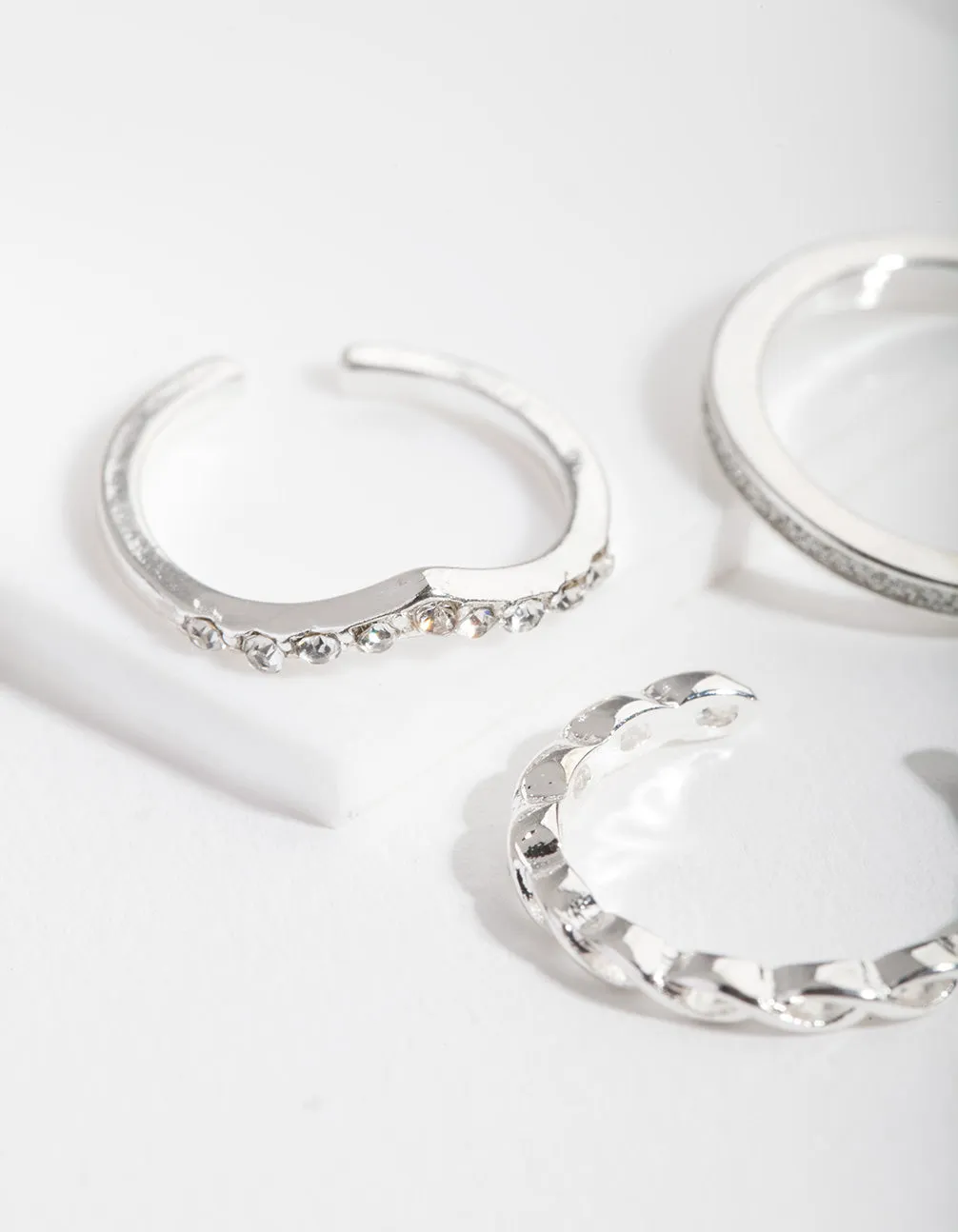 Silver Diamante Band Toe Ring Pack