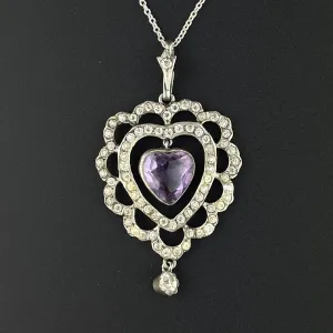 Silver Edwardian Amethyst Diamond Paste Pendant Necklace