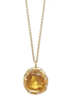 Single Yellow Sapphire Necklace with Diamonds