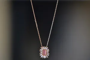 SK Pink Sapphire Necklace with Diamond Baguette Halo