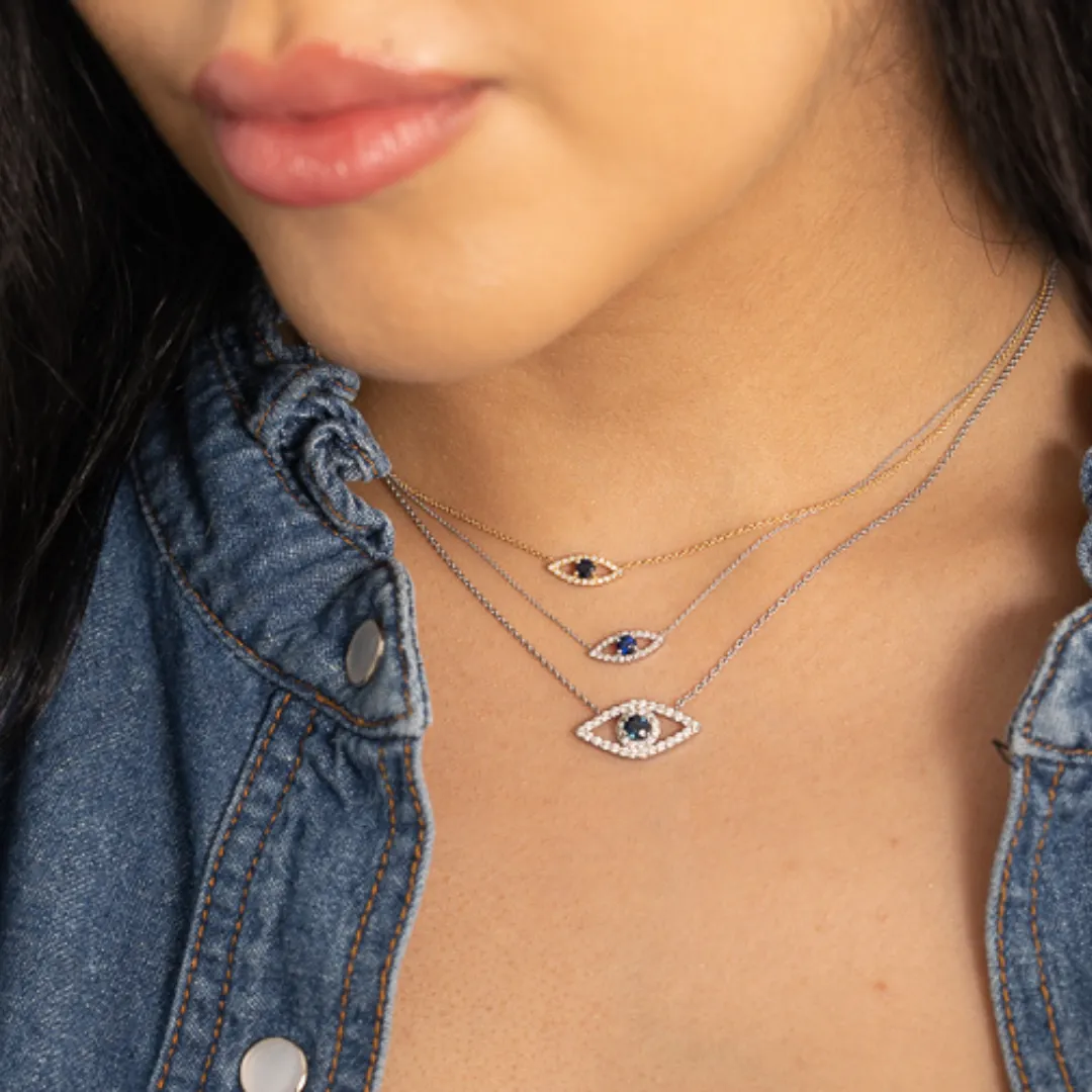 Small Sapphire and Diamond Evil Eye Necklace