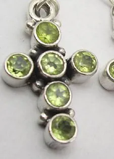 Solid Silver Peridot Encrusted Cross Drop Earrings