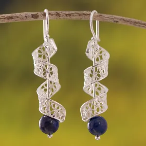 Spiral Lapis Lazuli Filigree Dangle Earrings from Peru - Spiral Dance | NOVICA