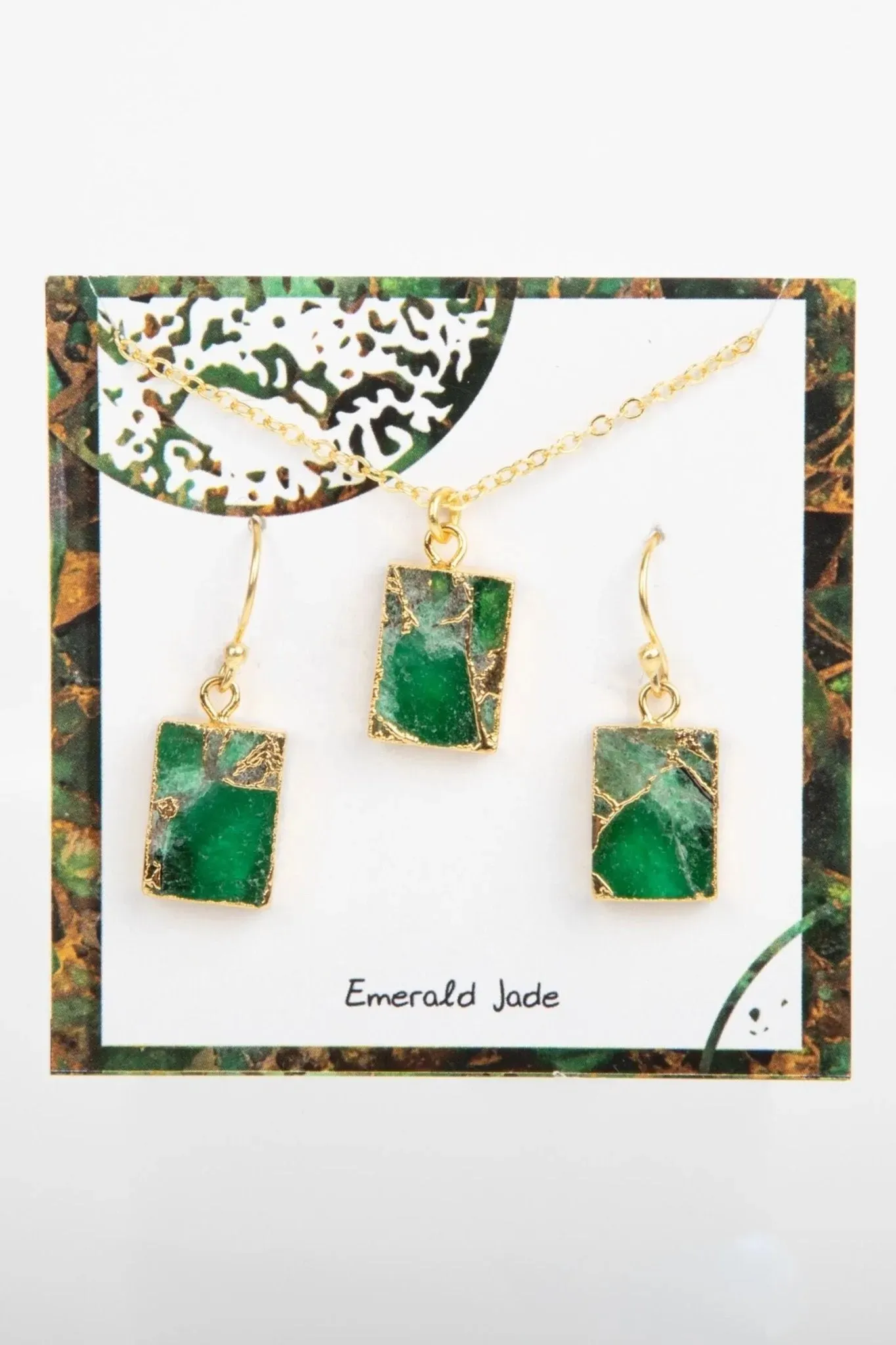 Square Gemstone Mini Earring And Necklace Set