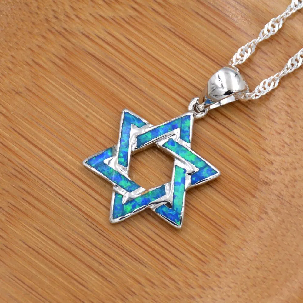 Star of David Opal Pendant Necklace